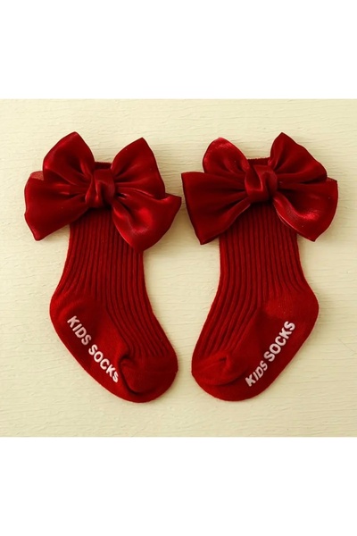 FloresDeCarnaval Velvet Ruby Baby Set – Bow Socks & Headband for Babies (6–12 Months)