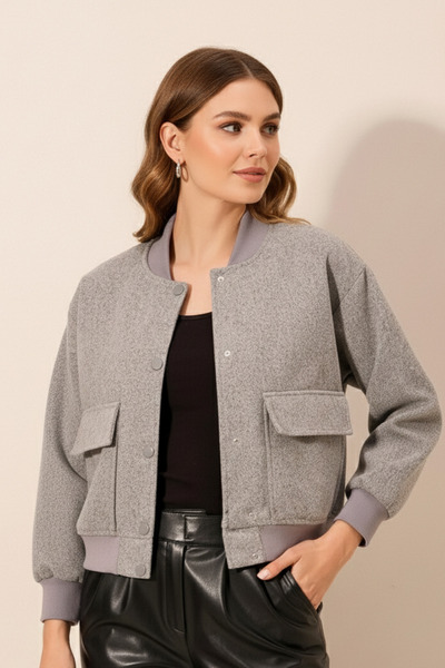 Lucax Double Pocket Bomber Collar Lined Thick Jacket - Gray / Jacket