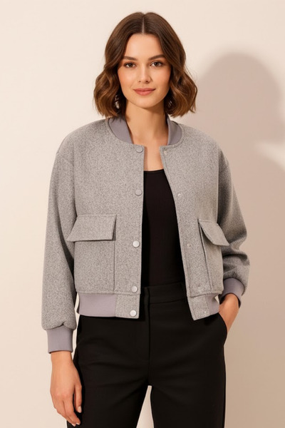 Lucax Double Pocket Bomber Collar Lined Thick Jacket - Gray / Jacket