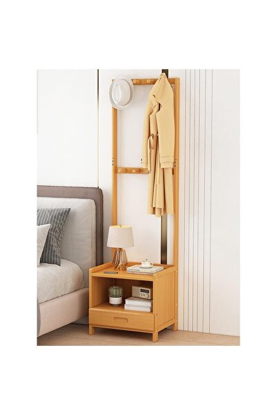KEKE Multifunctional Modern Solid Wood Bedside Table with Large Coat Rack