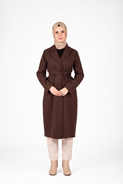 Beyza Kuşak Detaylı Kahve Kruvaze Kaban 9486