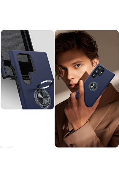 MobileSmart Case for Samsung Galaxy S24 ULTRA, Military Protection, 360° Kickstand Metal Ring, Shockproof, Blue