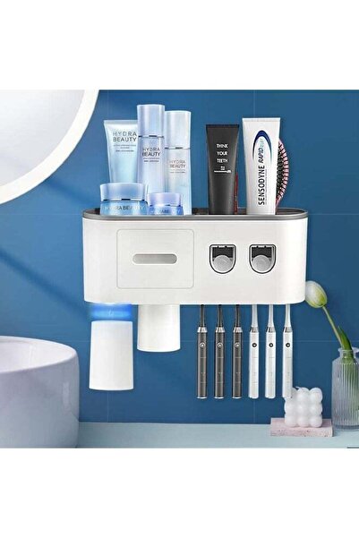 JOYZZZ Double Automatic Toothpaste Dispenser - Wall-Mounted Toothbrush Holder with 2 Squeezers, 2 Cu