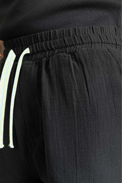 Alışveriş Sokağı Muslin Fabric Black Shorts