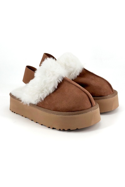 Shoebutik Echo Stone Color Elastic Band Women's Plush Slippers