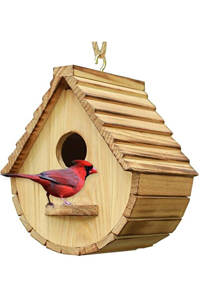 Generic بيت طيور خشبي خارجي من STARSWR - بيت طيور معلق طبيعي مناسب للطيور الز...