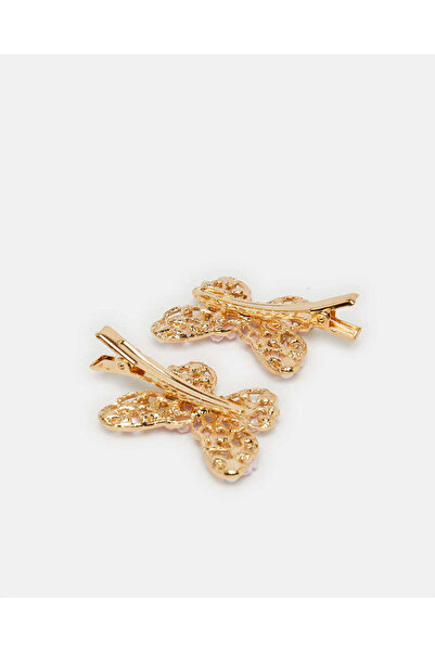 REDTAG Girls Gold Embellished Hair Clips Set (Pack of 2)