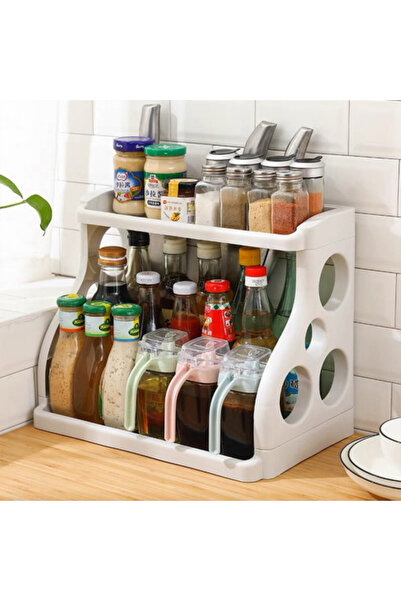 Artenova Raft de bucatarie organizator cu 2 niveluri si suport de cutite, alb