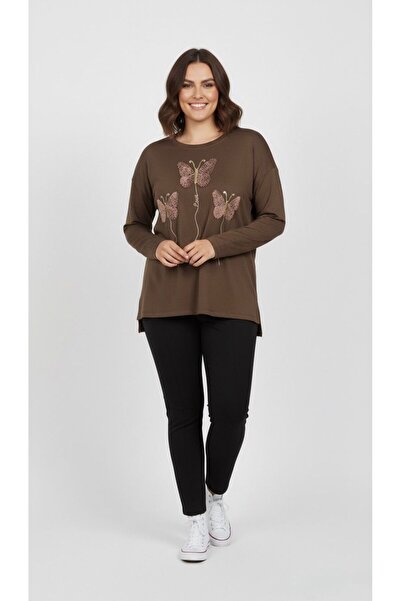 Koza Butik Women's Plus Size Long Sleeve Modal Fabric Patterned Blouse 2019 3