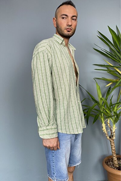 Alışveriş Sokağı 100% Cotton Soft Textured Green Oversized Shirt