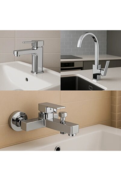 Sardıcı Square Kitchen Faucet Set Double Water Inlet Brass Tap