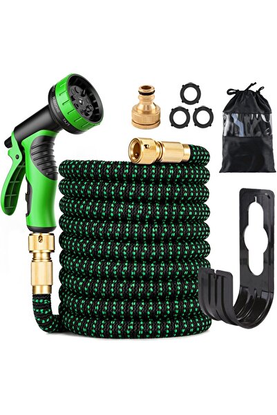 EACAM Expandable Garden Hose 100ft with 9-Function Nozzle, Strong Flexible Hose with Solid Brass Fittings