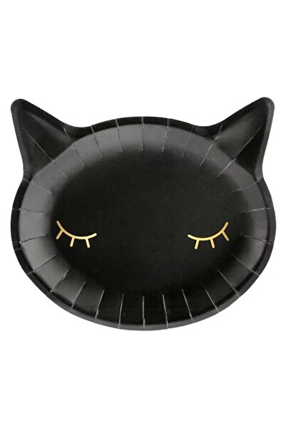 Partydeco Farfurii de hârtie cu pisici, negre cu imprimeu auriu, 22 x 20 cm (...