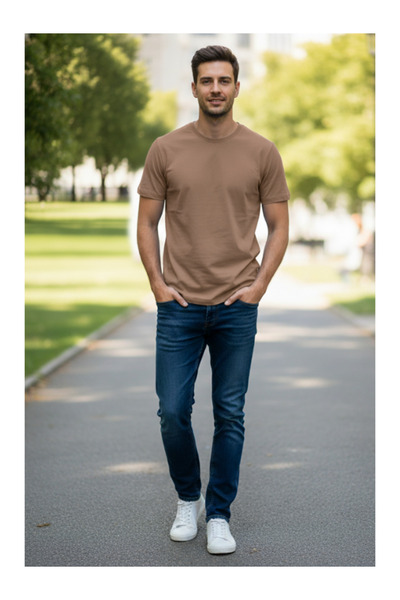 YAASE Ανδρικό μπλουζάκι με λαιμόκοψη χωρίς στάμπα