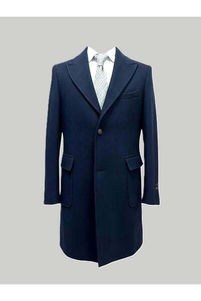 HERMOSE معطف رجالي ذو ياقة مدببة باللون الأزرق الداكن