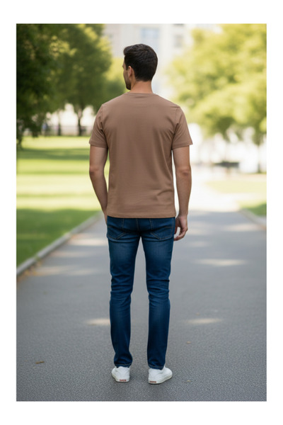 YAASE Ανδρικό μπλουζάκι με λαιμόκοψη χωρίς στάμπα