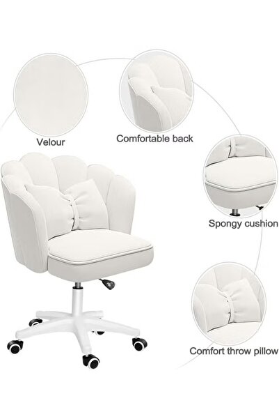 Generic Home Office Computer Chair Vanity Chair Velvet Desk Chair with Pillow Height Adjustable Swivel Chair