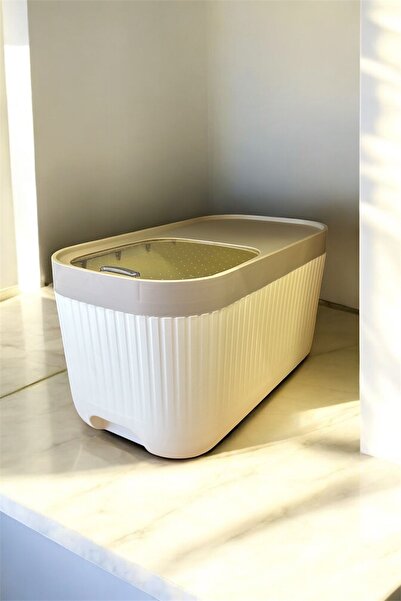 Bayev 3 Pieces of Cream 10-Liter Sliding Lid Detergent Container - Wheeled Food Storage Box with Scale