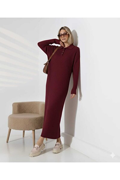 Cemre Life New Deux Polo Neck Buttoned Knit Dress