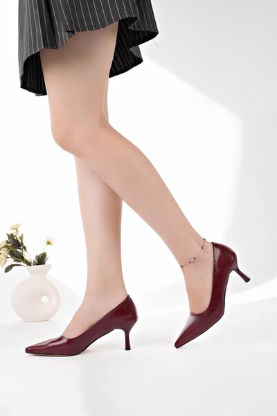 Nesil Shoes Senyo K50 Burgundy Patent Leather Print Heeled Women's Shoes