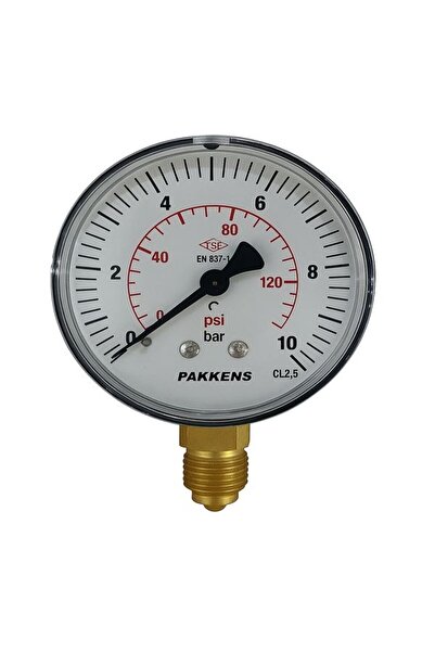 Pakkens 63mm 0/10 bar-psi Alt Bağlantılı Manometre CL 2.5 (G1/4”B)