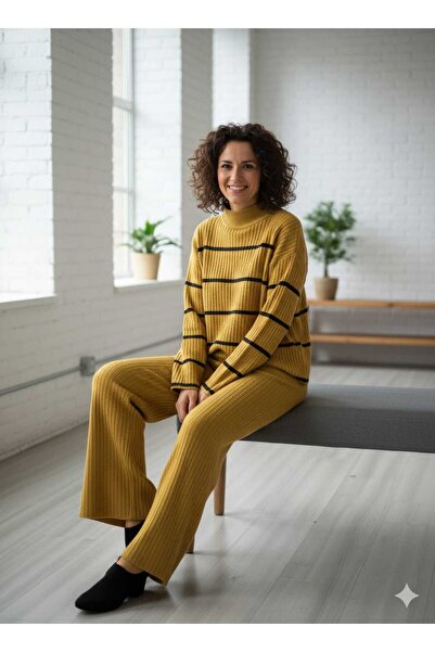 Cemre Life New Deux Striped Sweater Pants Knitwear Set