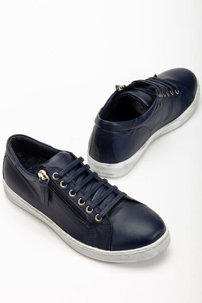 Hayalimdeki Ayakkabı Жіночі сині шкіряні кросівки на шнурівці із застібкою-блискавкою збоку