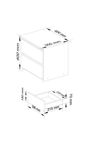 SERSIMO Bedside table with 2 drawers, made of laminated chipboard, 40x35x40 cm, artisan oak and gray
