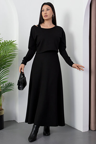 PULLIMM Strap Dress Long Sleeve Blouse Two-Piece Suit Dks1361