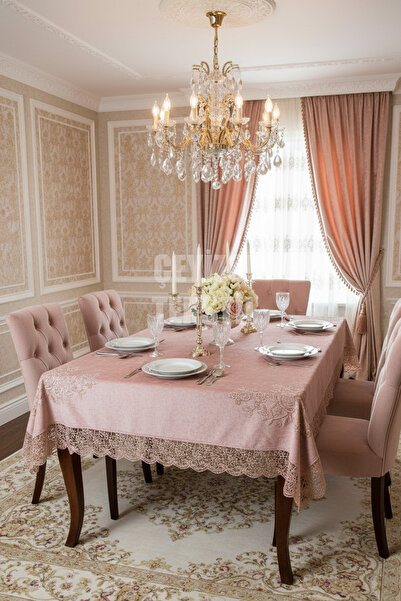 Çt Çeyizci Tekstil Βελούδινο Μονό Τραπεζομάντιλο 160x220cm |   Κάλυμμα τραπεζαρίας με δαντέλα 160x220cm Μονό τραπέζι