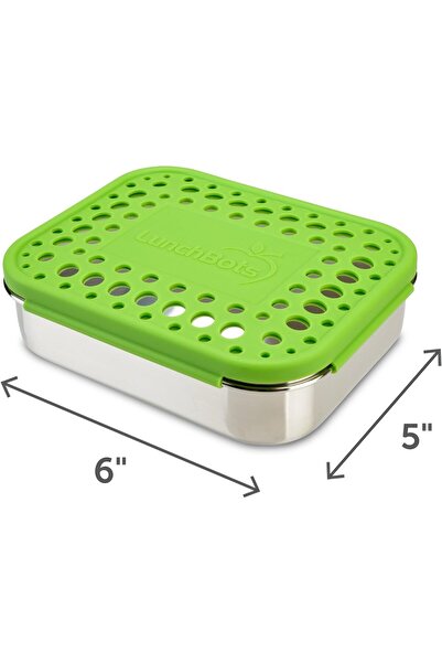 Generic LunchBots Duo Medium Double Snack Container - Stainless Steel, 2 Compartments (Green Dots)