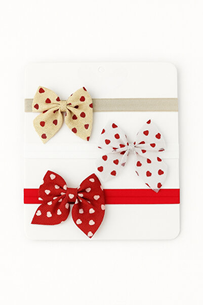 Soar Kids Aksesuar Girl's Heart Patterned Ribbon Bandana Red White Beige 0-24...