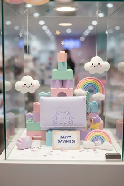 Miniso Küçük Ayı Serisi Üç Bölmeli Kadın Cüzdanı (Mor)