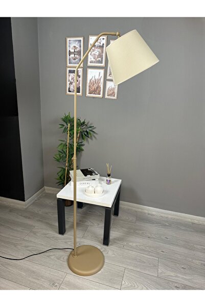 Bamyum Cotella Krem Kumaş Dokulu Bej Gövde Lambader Hareketli Başlık Modern Dekoratif Zemin Lambası