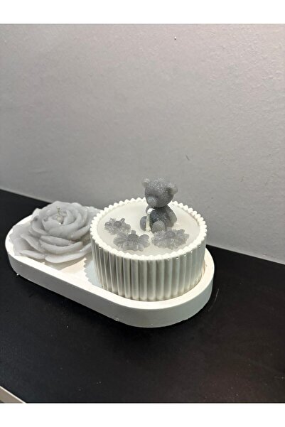 AYIŞIĞI DEKORASYON Dekoratif Gri Ayıcık ve Gül Figürlü Kokulu Taş Seti | El Y...