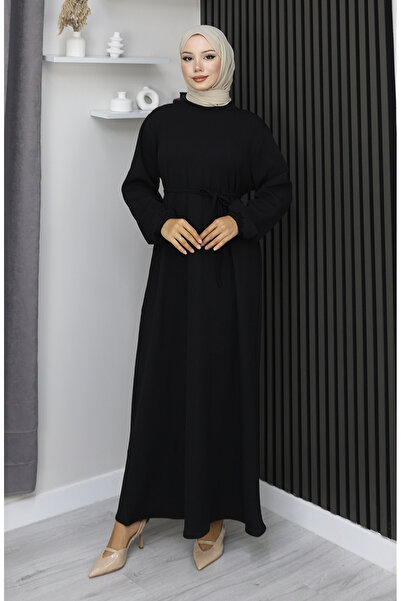 sefamerve Twisted Fabric Sleeve Elasticated Hijab Dress 2170-01 Black