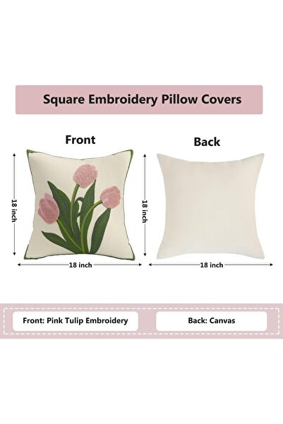 Generic Tosleo Embroidered Tulip Floral Pillow Covers, Pink, Set of 2, 45x45 cm