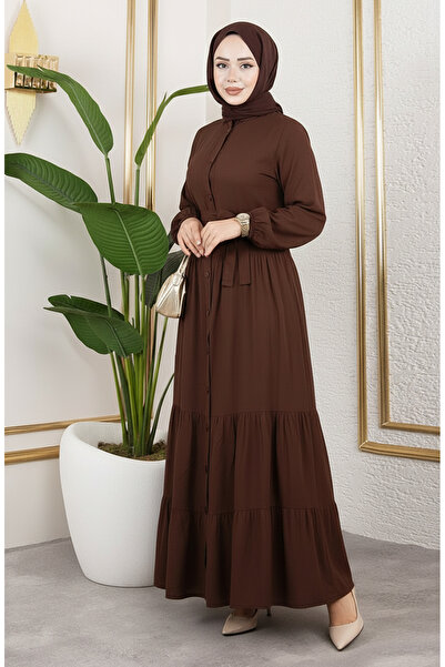 sefamerve Front Buttoned Viscose Dress 1124-09 Brown