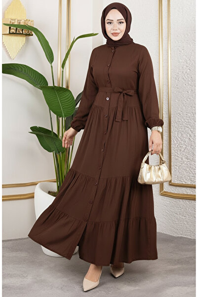 sefamerve Front Buttoned Viscose Dress 1124-09 Brown