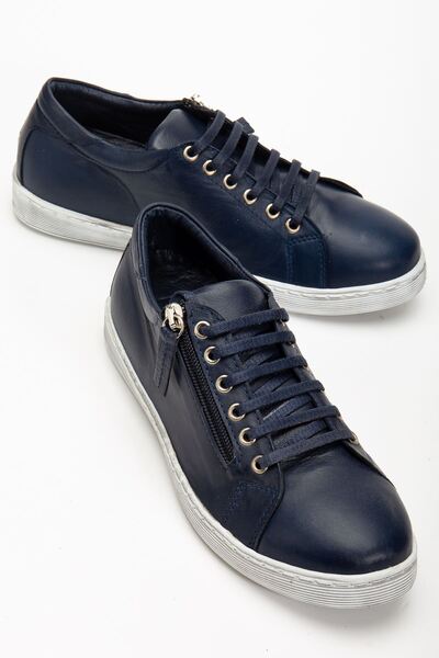 Hayalimdeki Ayakkabı Жіночі сині шкіряні кросівки на шнурівці із застібкою-блискавкою збоку