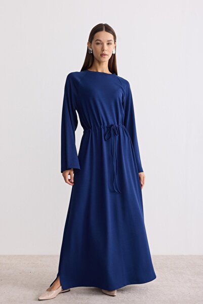 ipekton studio فستان قصة فضفاضة برباط عند الخصر أزرق بلون الكوبالت أزرق