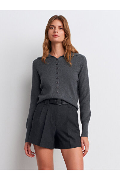 Dilvin Wool Blend Buttoned Knit Sweater