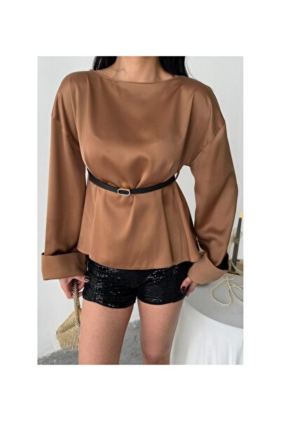 swanco Luna Kemerli Saten Bluz