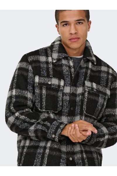 Only & Sons Onsgio Lf Check Padded Jacket Otw Men's Black Coat - 22030156