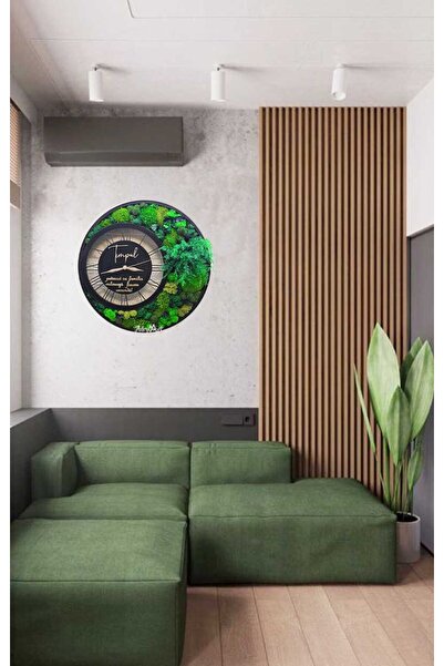 AdryiArt Ceas personalizat cu mușchi și licheni, cu mesajul „Timpul” 40cm