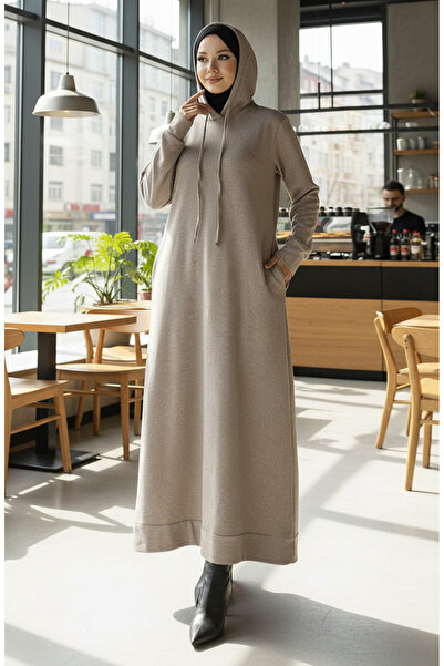 sefamerve Two Yarn Ka Hooded Por Dress 0190A-02 Milky Coffee