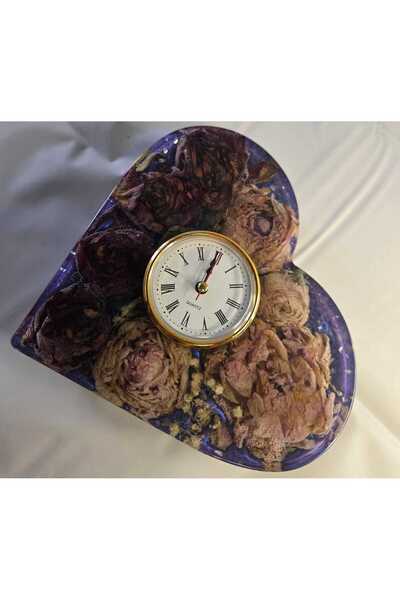 MXM Epoxy resin desk clock – Heart with dried flowers 🌸