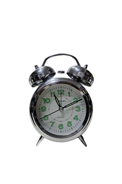 Mercury Twin Bell Quartz Alarm Clock – Classic Silver Analog Table Clock with Night Glow Numbers