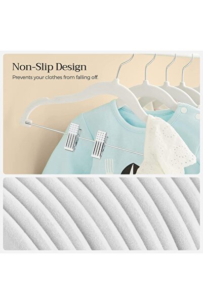 Red Dot Gift Velvet Pants Hangers for Kids, 20 Non-Slip Clip Hangers, Space-Saving (White)