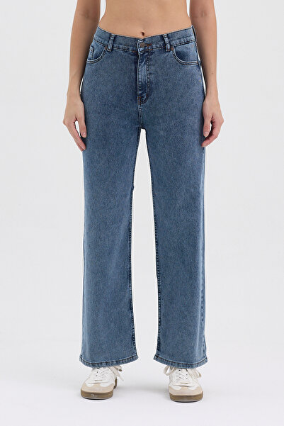 hateko Women's Hakan Jeans Flexible Wide Leg Stone Blue High Waist Denim Trousers